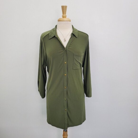 Roz And Ali Tops - Roz & Ali Womens 3/4 Sleeve Olive Green Button Front Blouse Top Plus‎ Size 2X